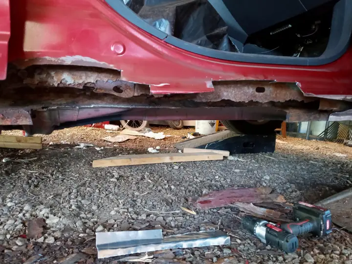 Damaged sections cut out and removed.